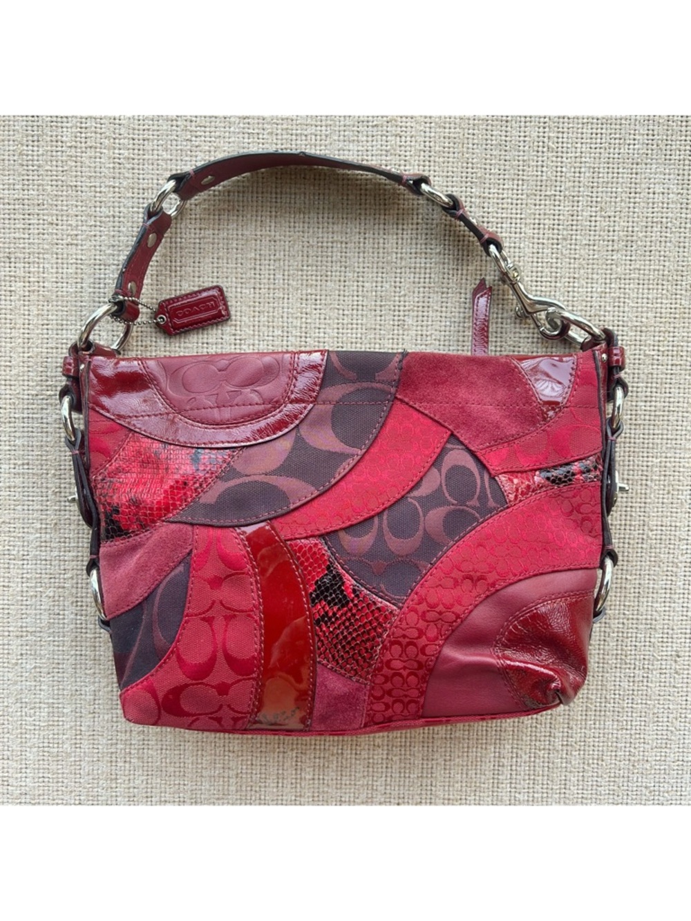 Vintage Zoe Coach Patchwork Red and Brown Shoulder Bag